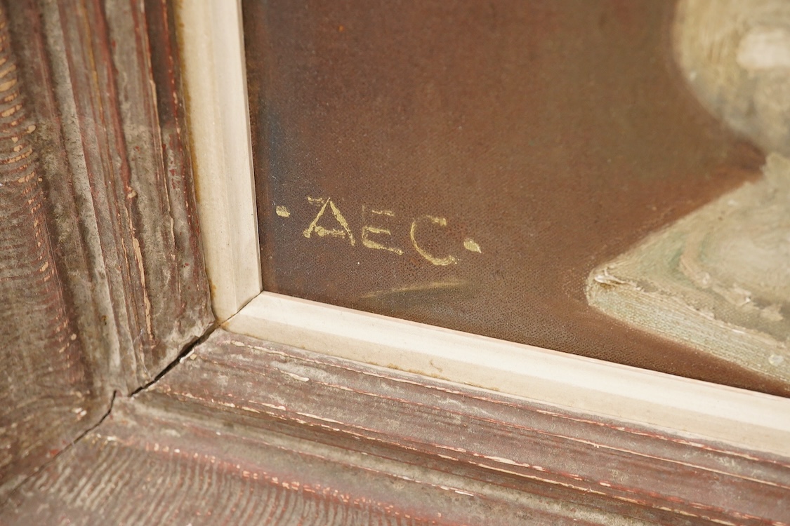 Alfred Egerton Cooper (1883-1974), Still life study of flowers in an urn-style vase, monogrammed lower left, oil on a Windsor & Newton 'Rathbone' canvas board, 33cm x 24cm